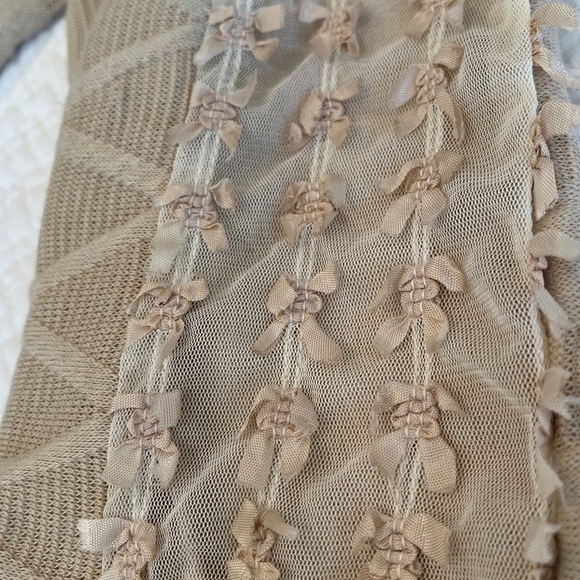 Vintage Textured Jacket Womens Large Light Tan Black Bows Mesh Artsy Lagenlook - Picture 17 of 17